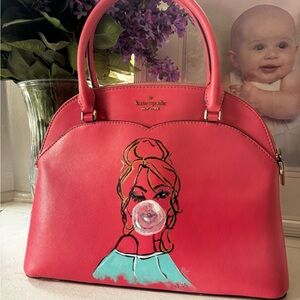 Kate Spade Pink Satchel with custom painted Bubblegum Girl Art One of A Kind